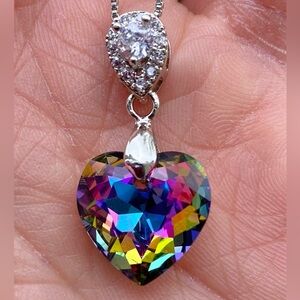 Mystic Fire Rainbow Topaz stone Heart pendant necklace